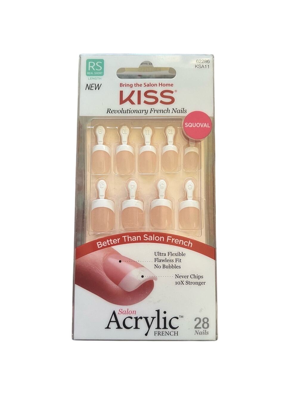 KISS Salon Acrylic French Nails Squoval Real Short Length